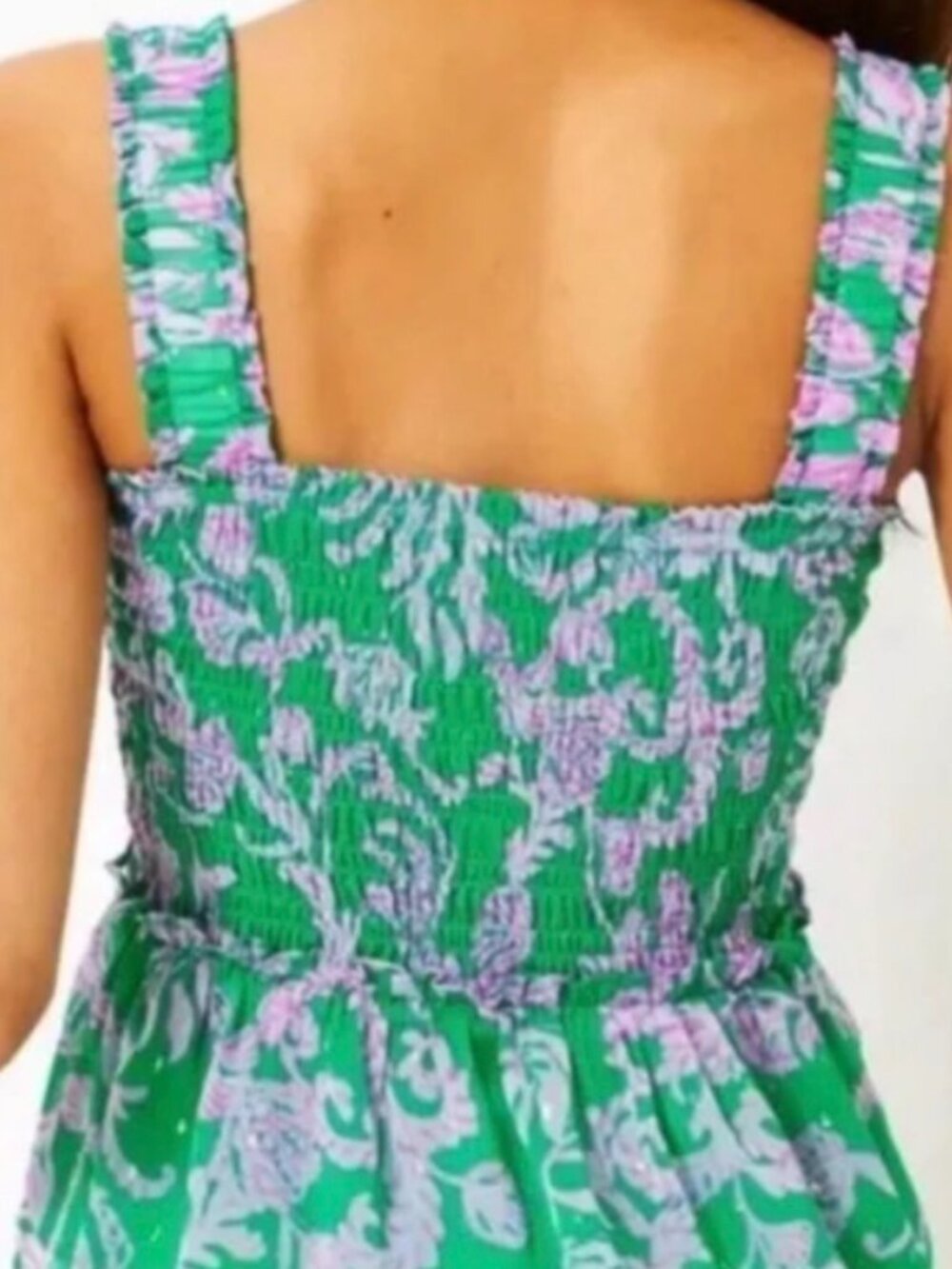 NWT Lilly Pulitzer Hadly Smocked Peplum Top Brazilian Green Salty Sandbar XL - Picture 2 of 5